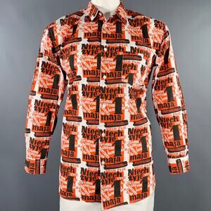COMME des GARCONS SHIRT Size XL Red Black White Print Cotton Long Sleeve Shirt